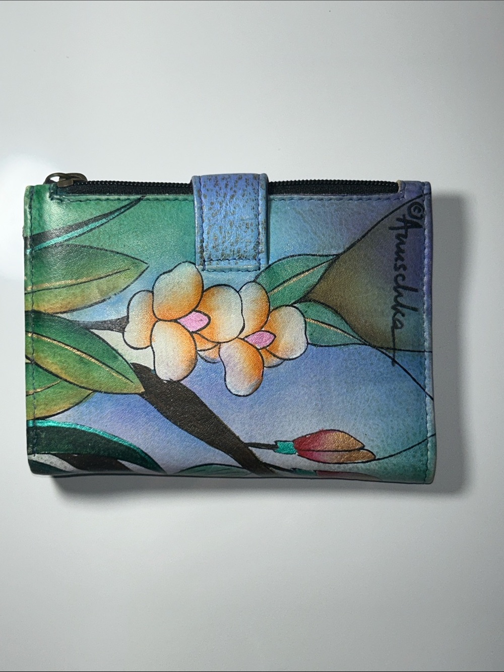 NWT Genuine Leather Hand Painted Peacock Design Anuschka Brand Wallet - Picture 4 of 9